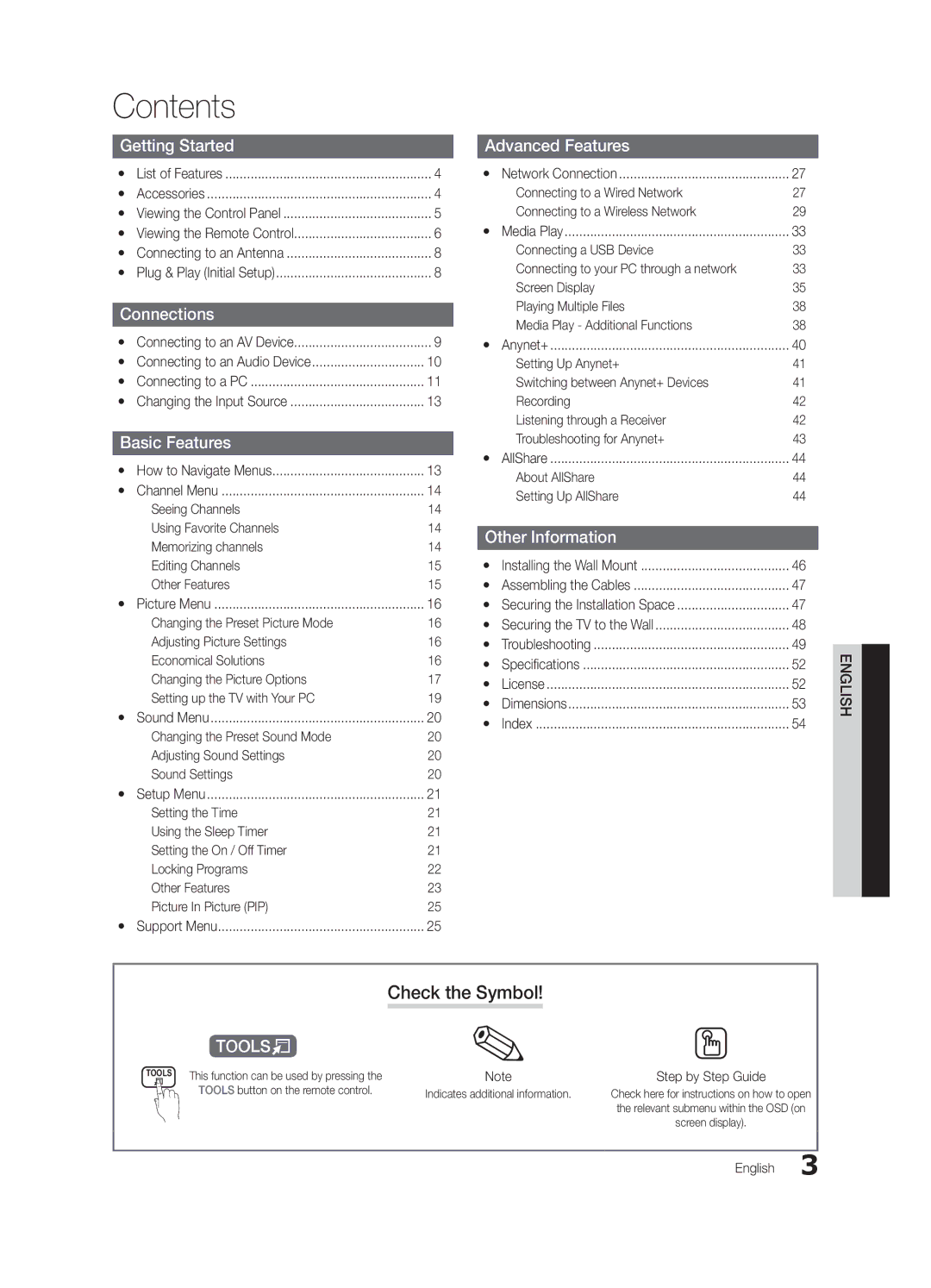 Samsung PN63C550, PN63C540, PN63C590 user manual Contents 