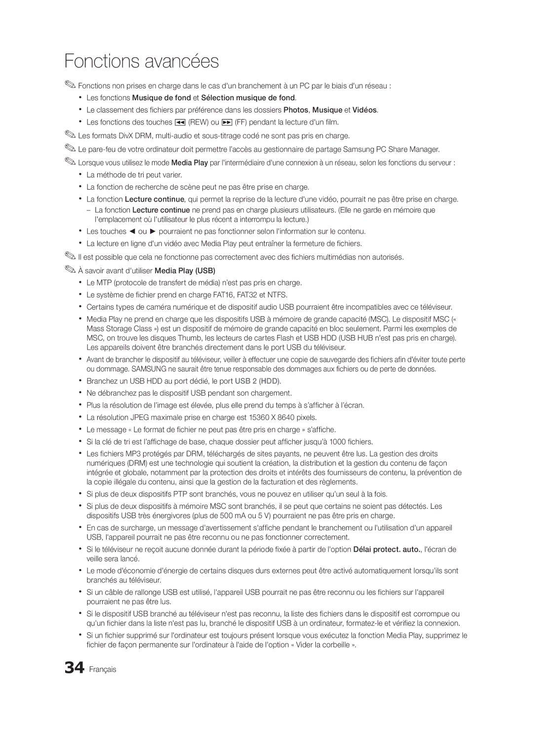 Samsung PN63C540, PN63C550, PN63C590 user manual Fonctions avancées 