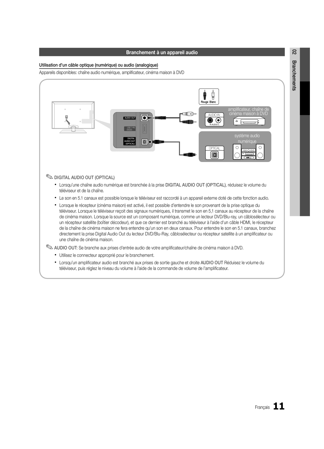 Samsung PN50C7000, PN63C7000, PN58C7000 user manual Branchement à un appareil audio 