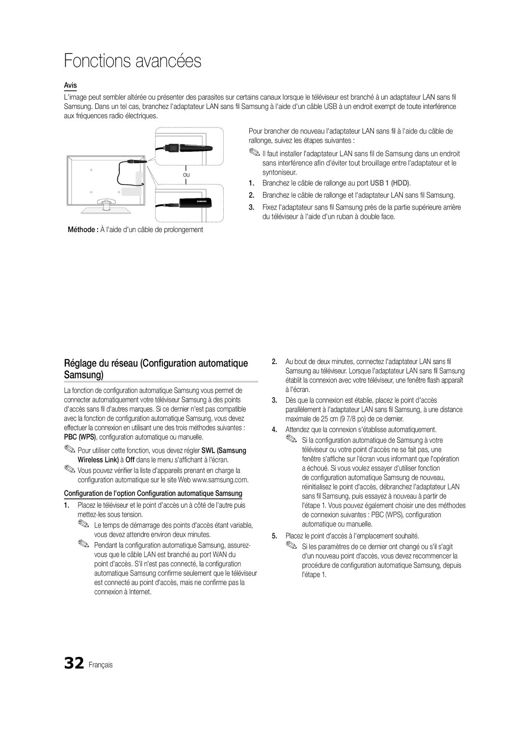 Samsung PN50C7000, PN63C7000, PN58C7000 Réglage du réseau Configuration automatique Samsung, Mettez-les sous tension 