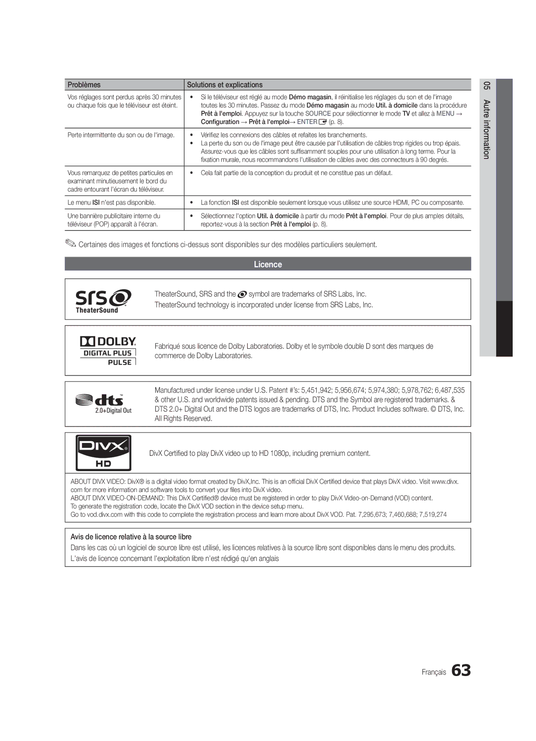 Samsung PN63C7000, PN58C7000 Licence, Configuration → Prêt à lemploi→ ENTEREp, Une bannière publicitaire interne du 