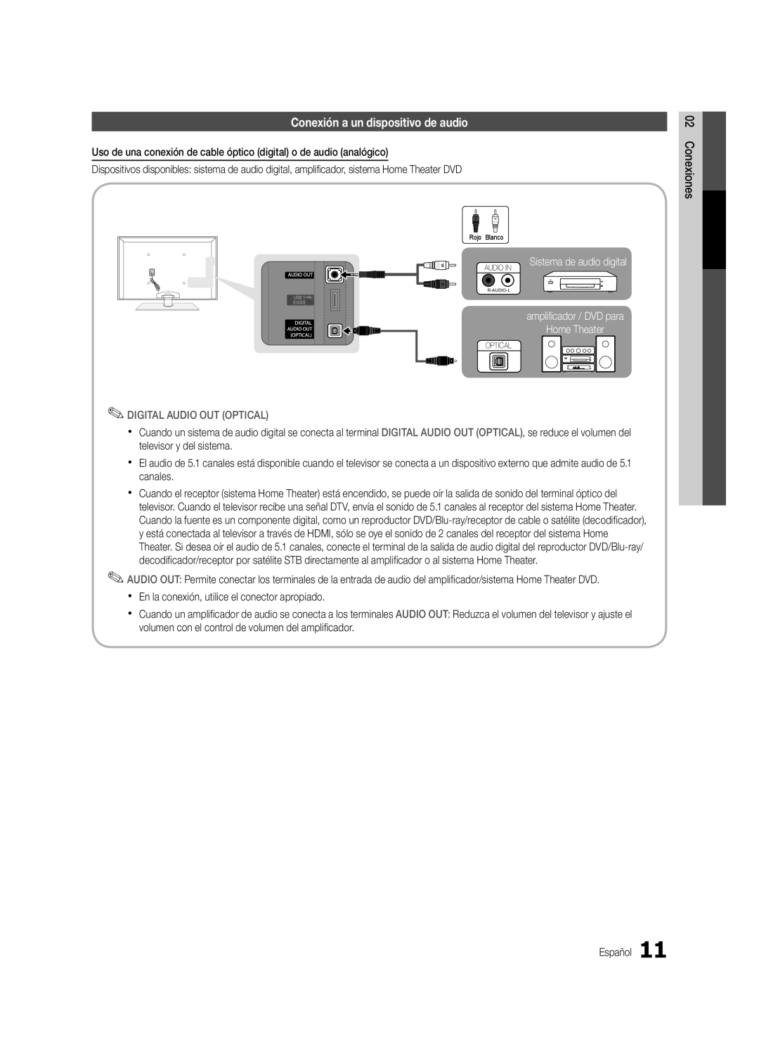 Samsung PN50C7000, PN63C7000, PN58C7000 user manual Conexión a un dispositivo de audio 