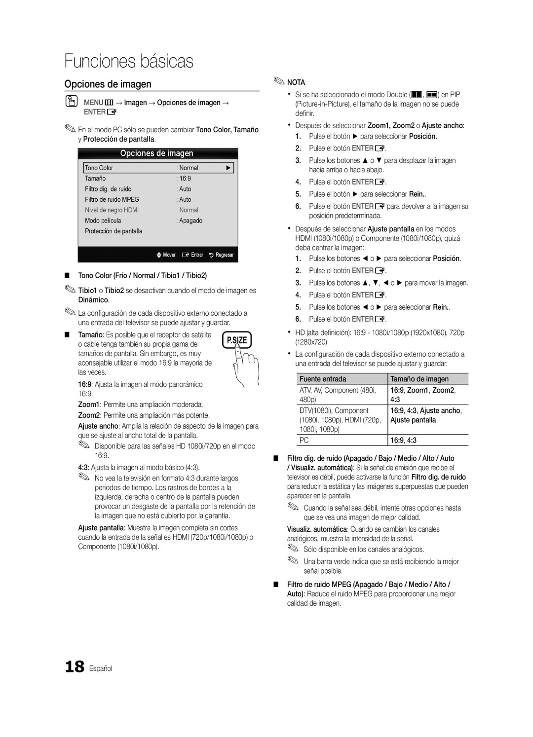 Samsung PN63C7000, PN58C7000, PN50C7000 user manual Opciones de imagen 