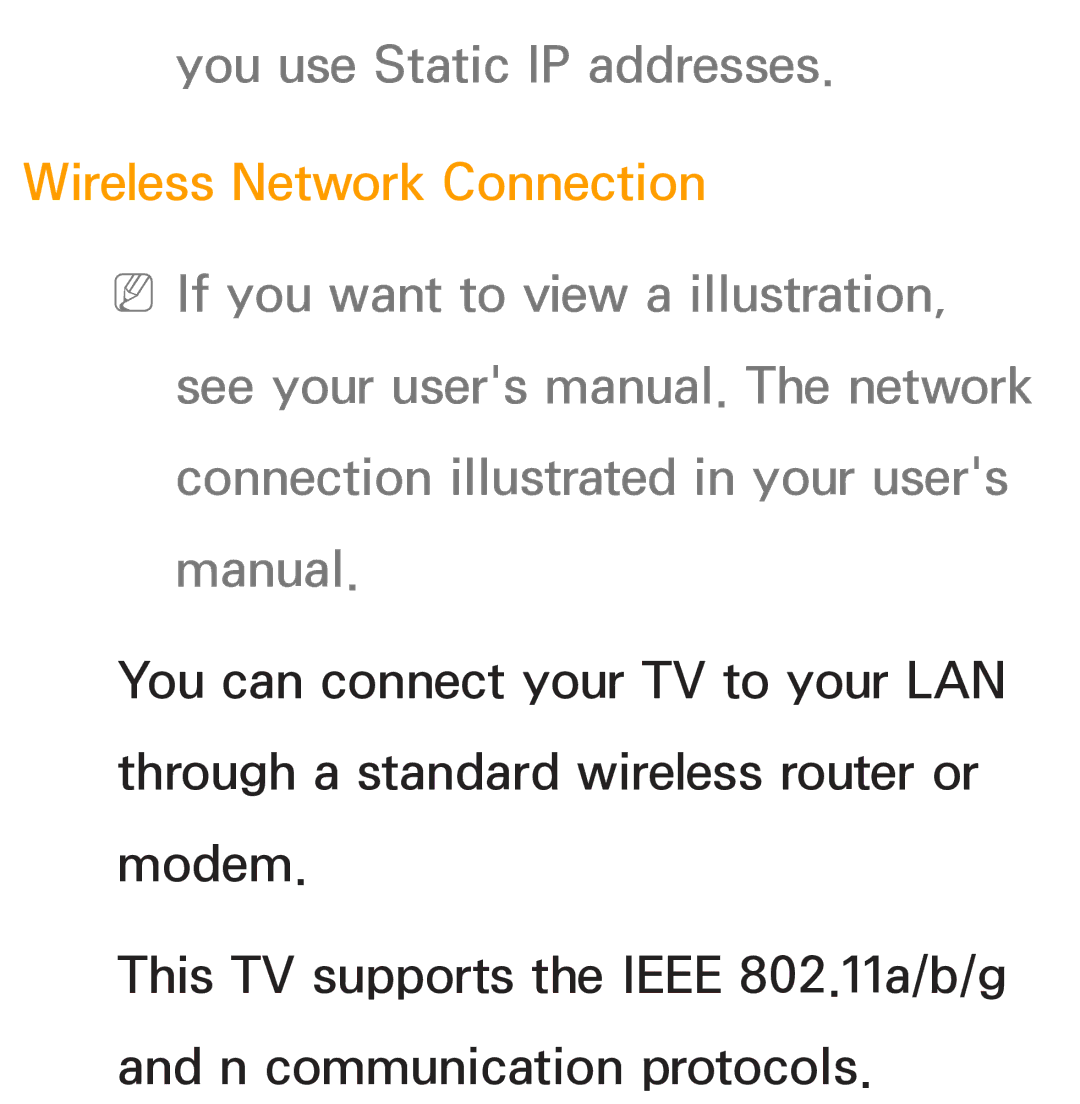 Samsung PN64E8000 manual You use Static IP addresses, Wireless Network Connection 