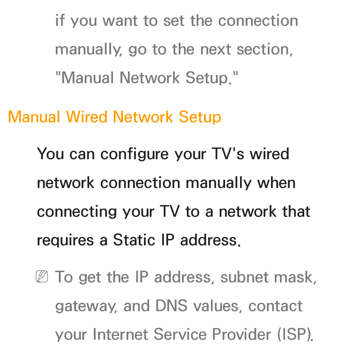 Samsung PN64E8000 manual Manual Wired Network Setup 