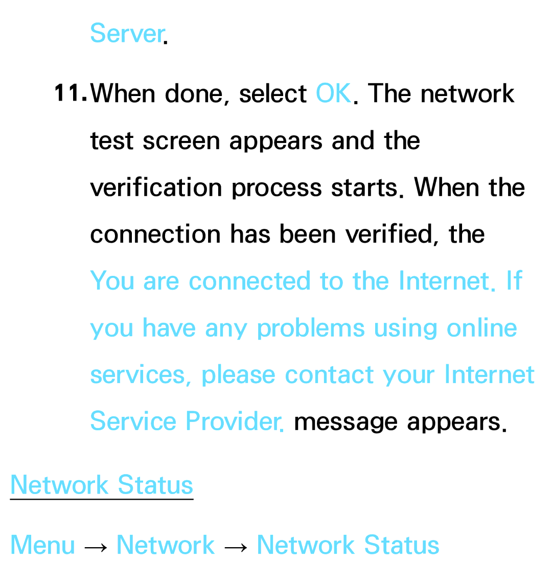 Samsung PN64E8000 manual Server, Network Status Menu → Network → Network Status 