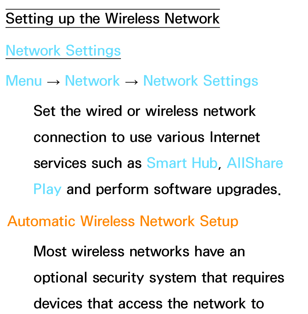 Samsung PN64E8000 manual Setting up the Wireless Network Network Settings 