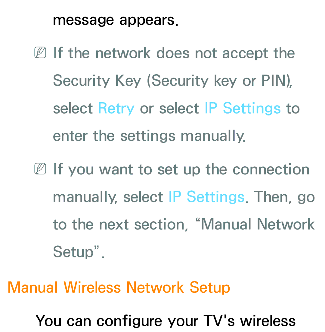 Samsung PN64E8000 manual Manual Wireless Network Setup 