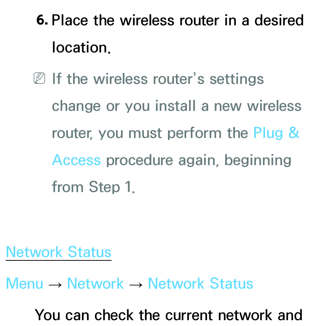 Samsung PN64E8000 manual Place the wireless router in a desired location 