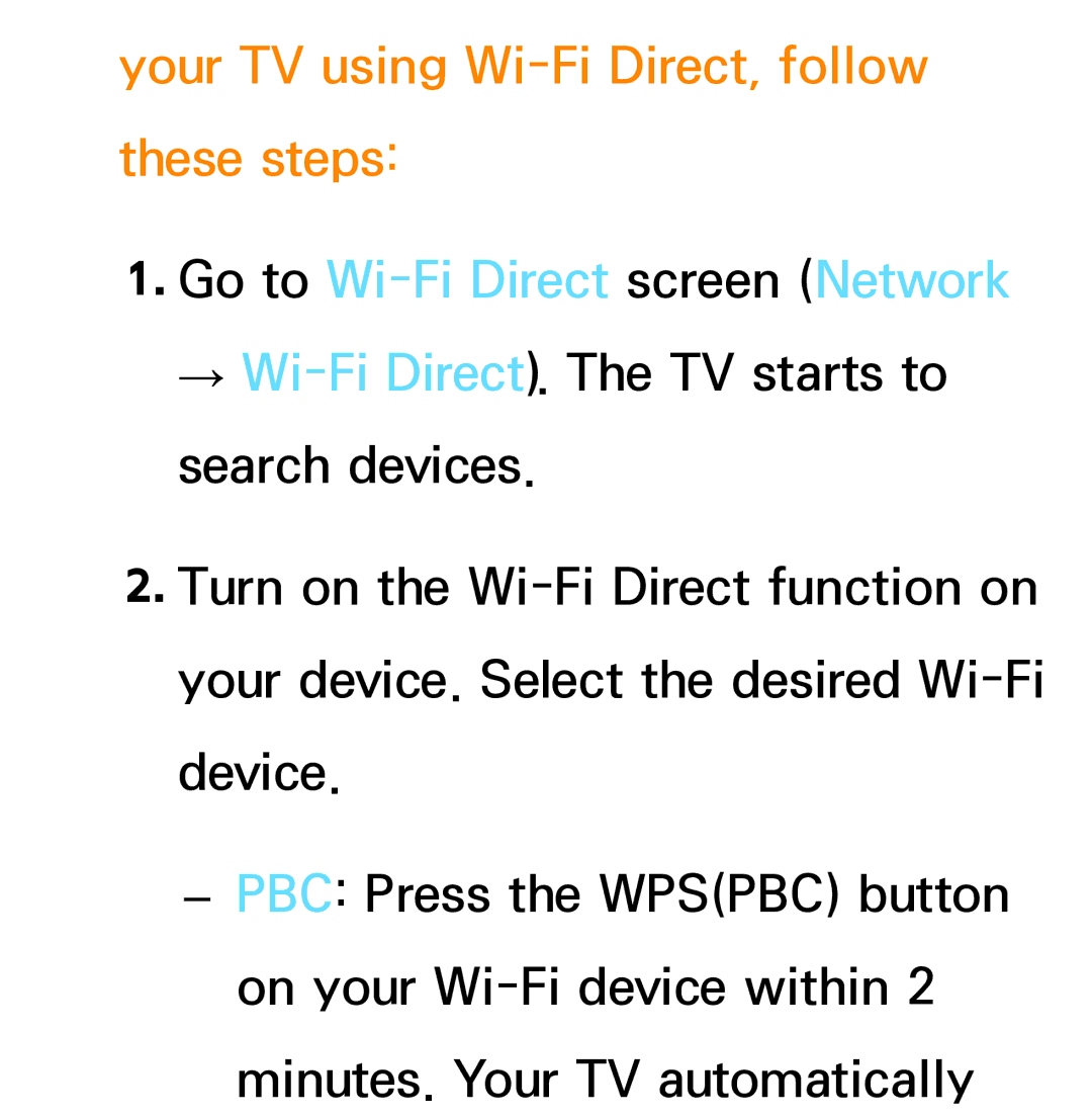 Samsung PN64E8000 manual Your TV using Wi-Fi Direct, follow these steps, Go to Wi-Fi Direct screen Network 