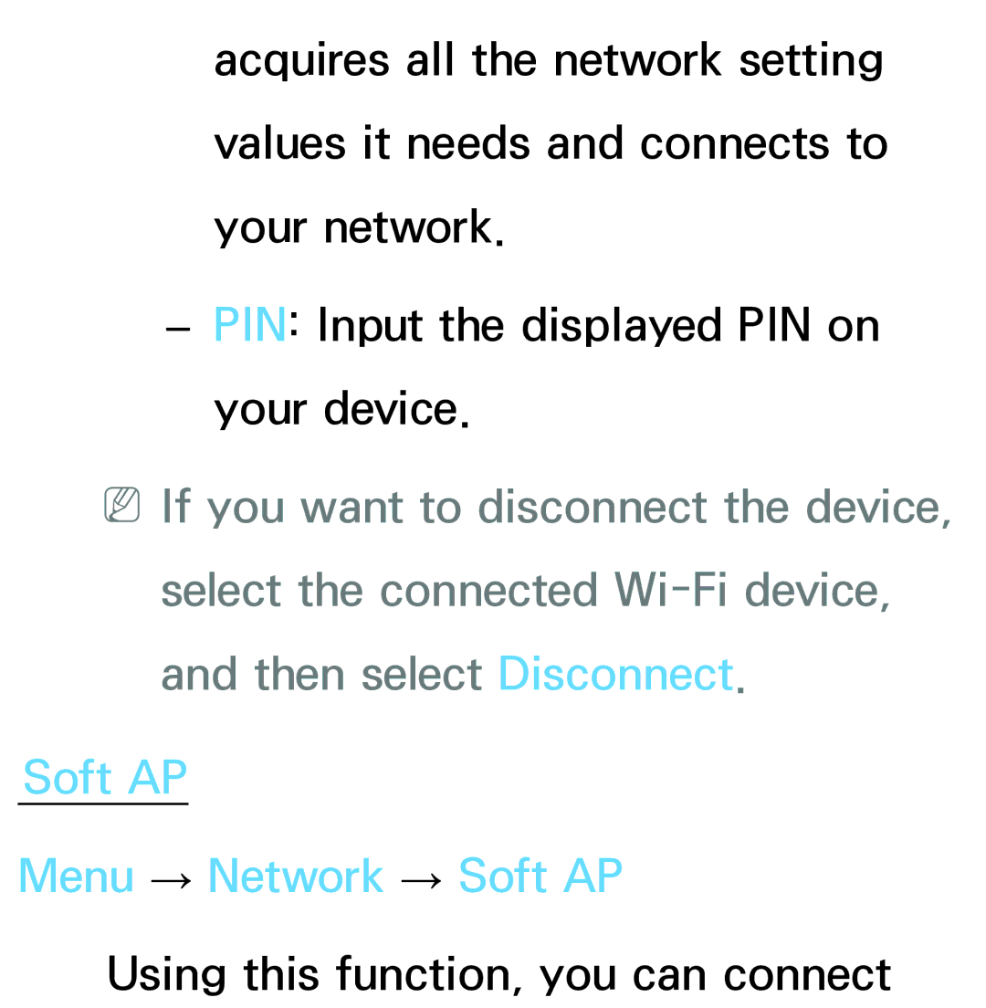 Samsung PN64E8000 manual Soft AP Menu → Network → Soft AP 