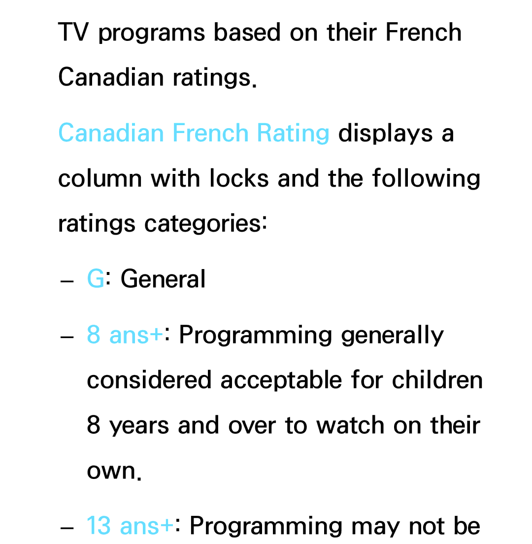 Samsung PN64E8000 manual TV programs based on their French Canadian ratings 