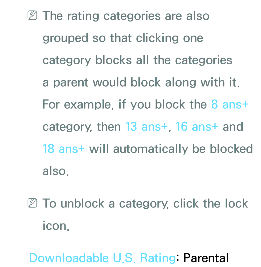 Samsung PN64E8000 manual Downloadable U.S. Rating Parental 