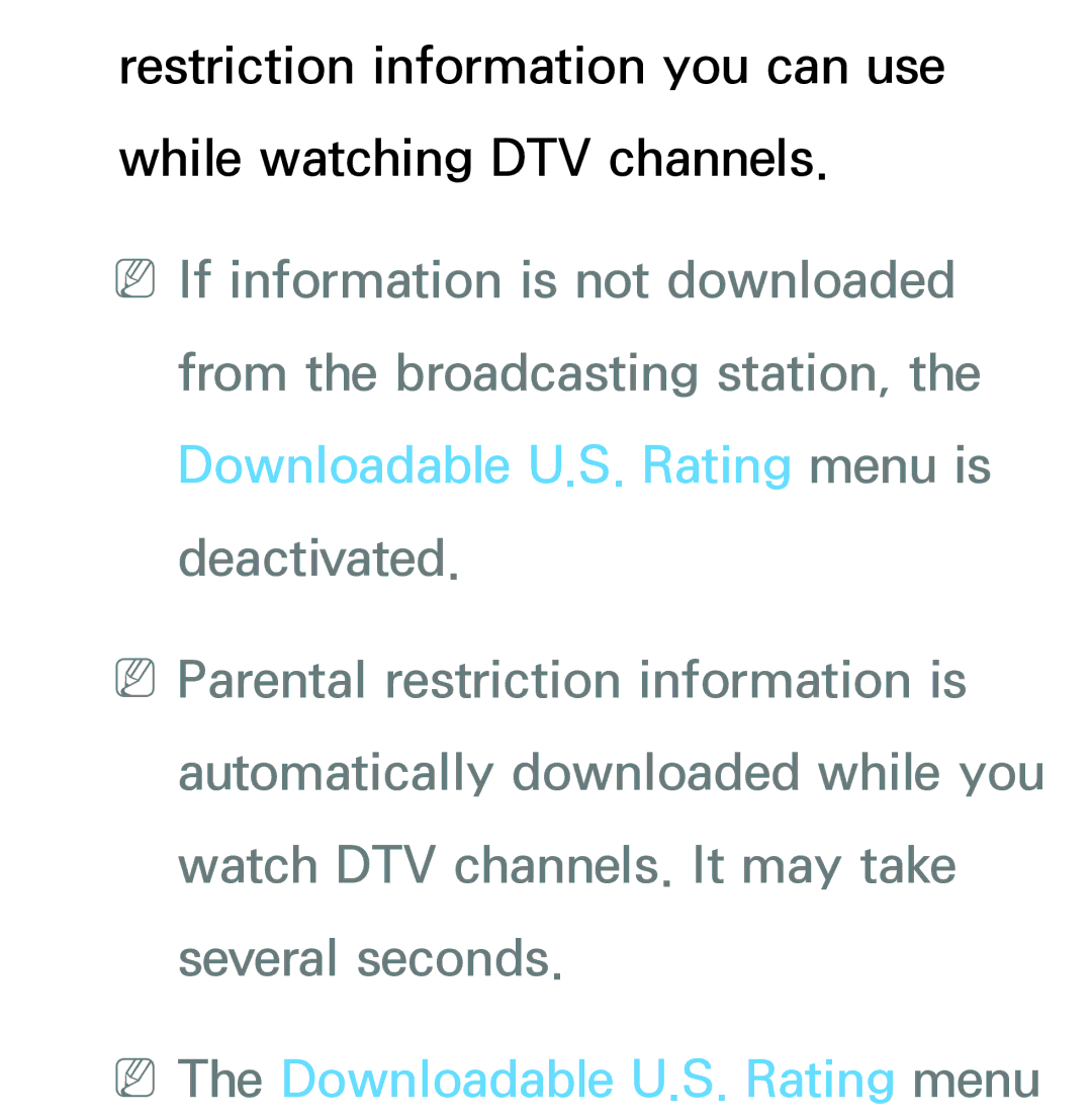 Samsung PN64E8000 manual NNThe Downloadable U.S. Rating menu 