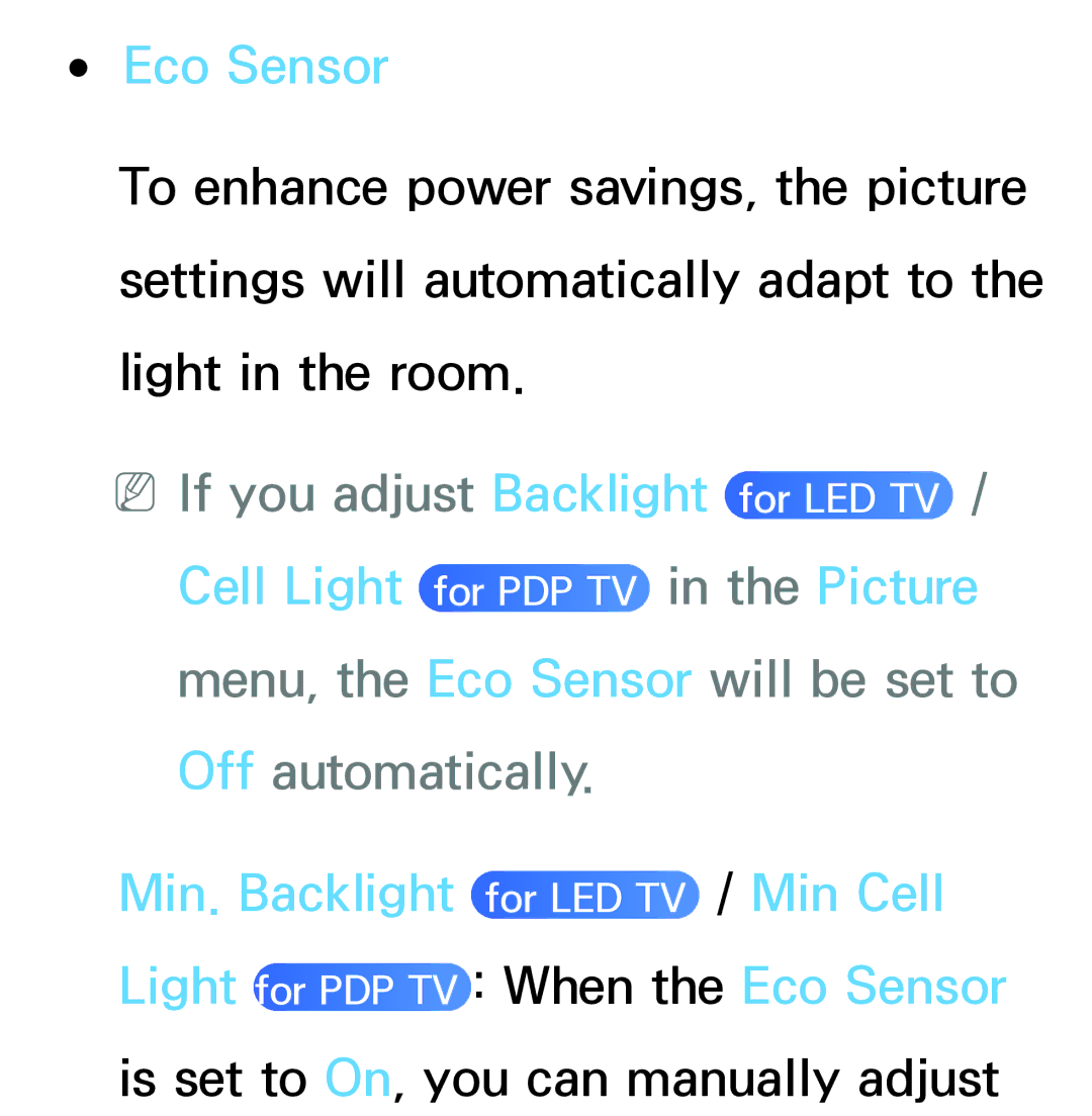 Samsung PN64E8000 manual Eco Sensor 