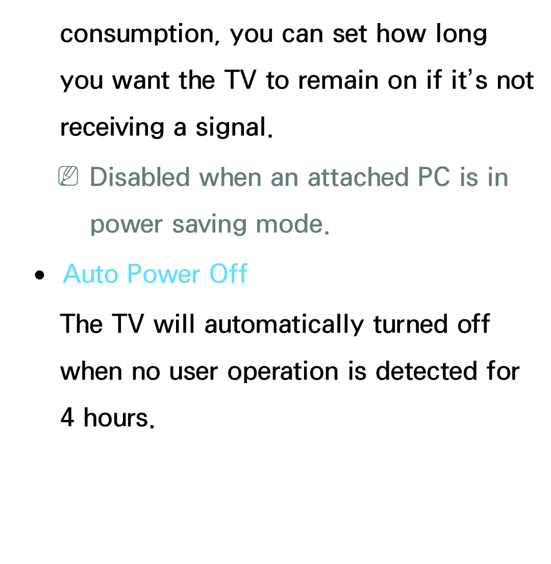 Samsung PN64E8000 manual NNDisabled when an attached PC is in power saving mode, Auto Power Off 