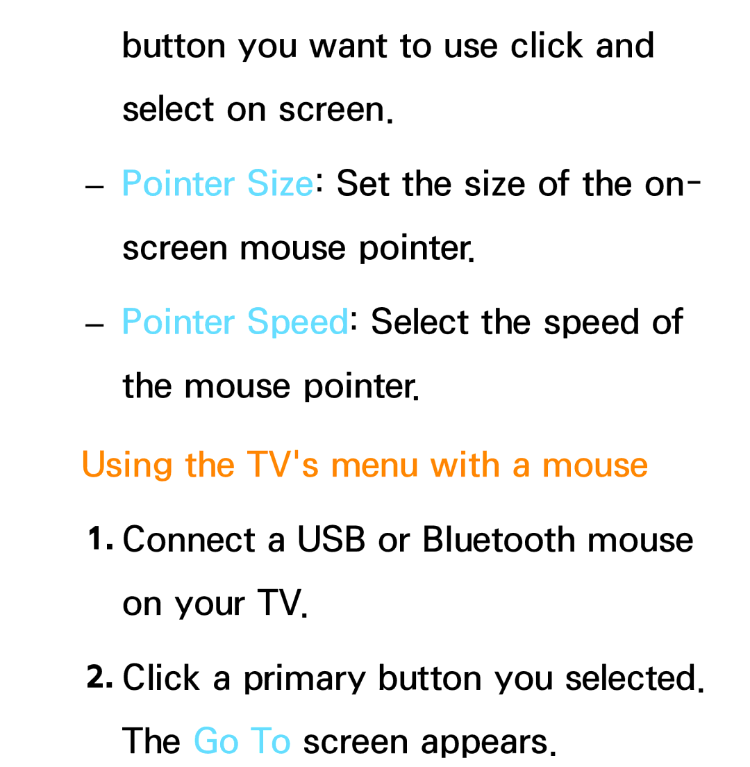 Samsung PN64E8000 manual Using the TVs menu with a mouse 