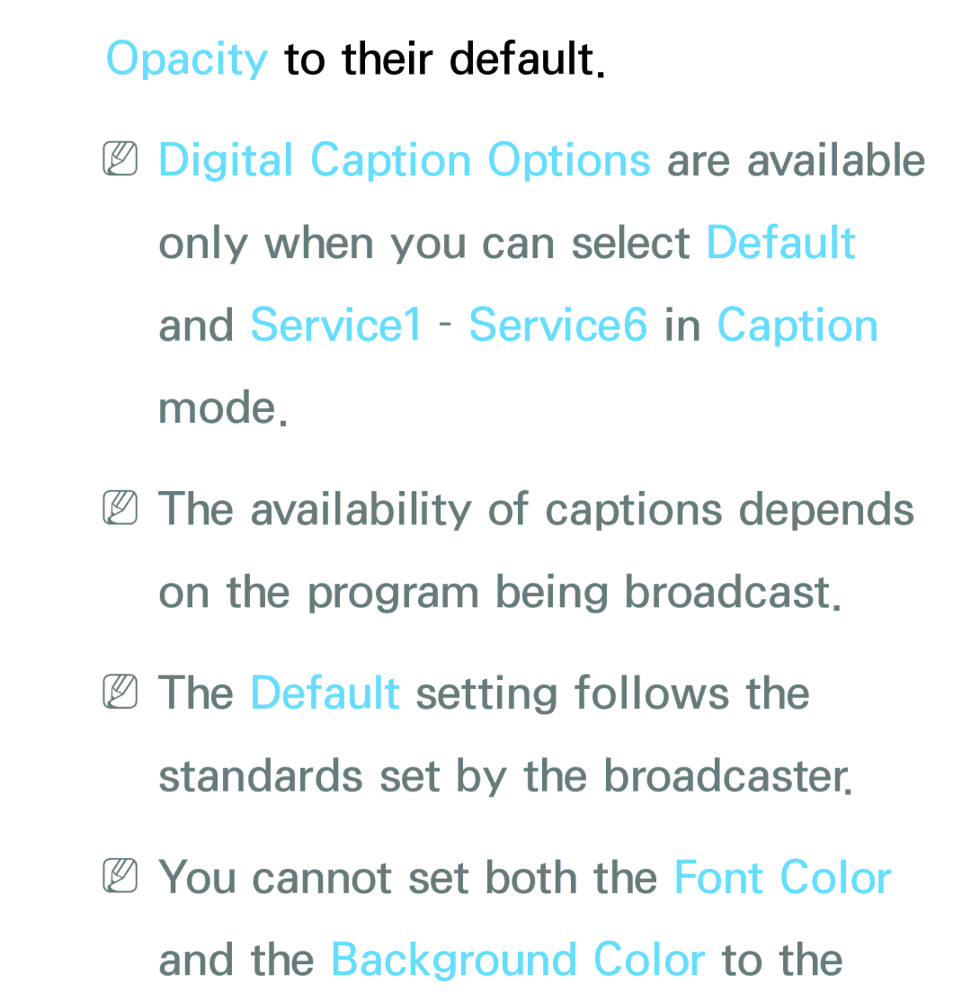 Samsung PN64E8000 manual Opacity to their default 