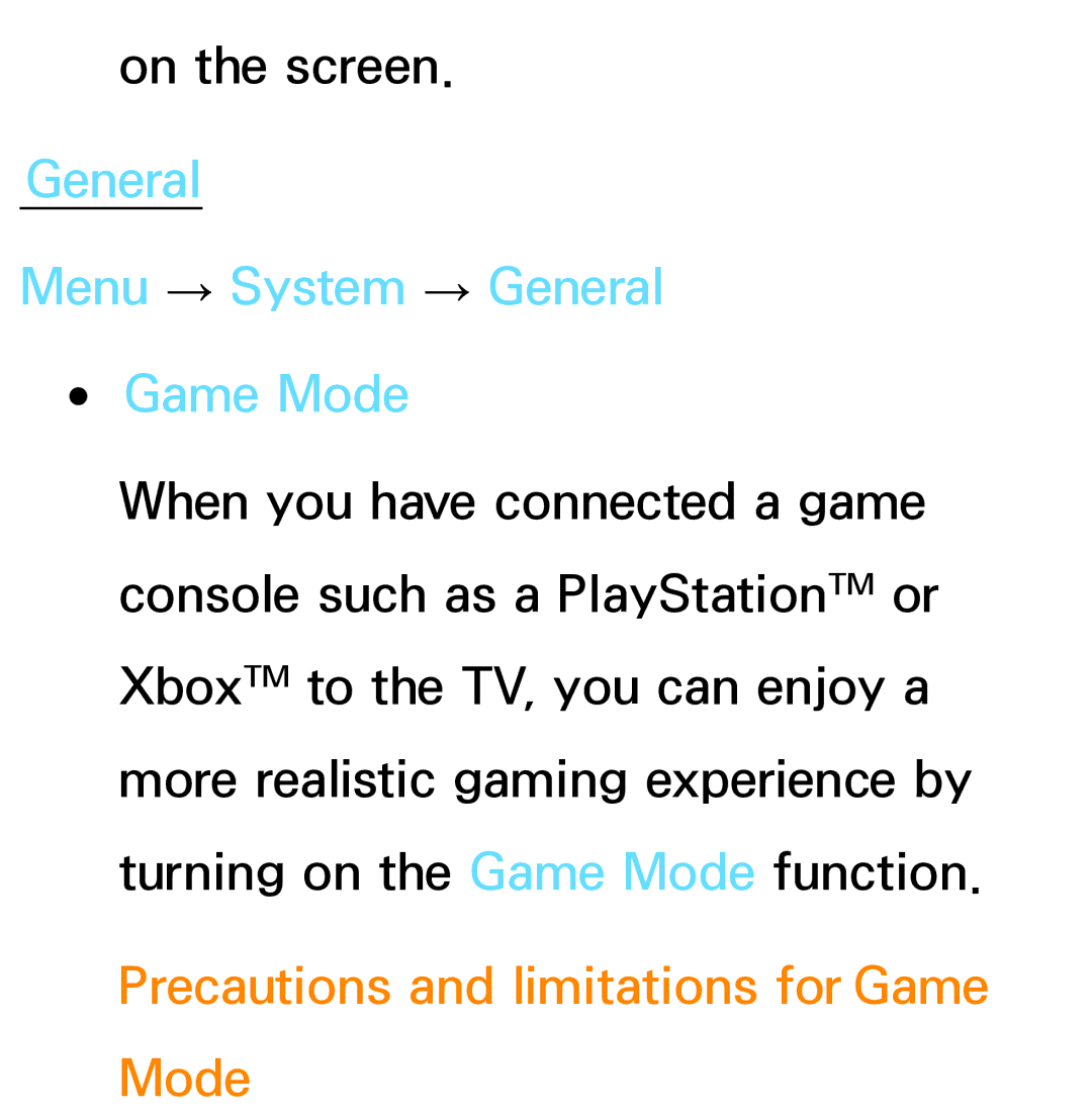 Samsung PN64E8000 manual Menu → System → General Game Mode 