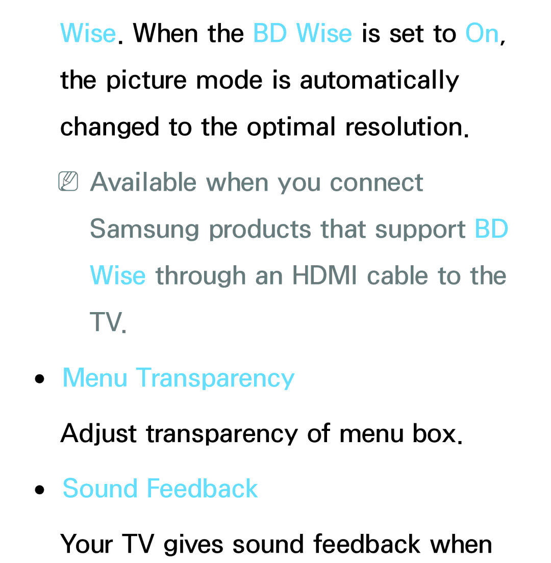 Samsung PN64E8000 manual Menu Transparency, Sound Feedback 