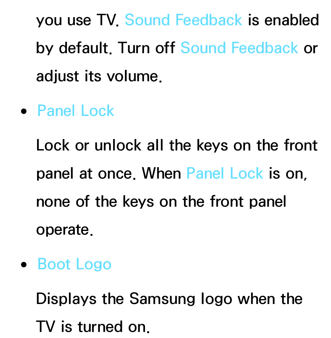 Samsung PN64E8000 manual Panel Lock, Boot Logo 