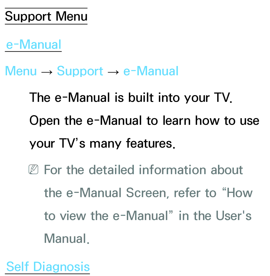 Samsung PN64E8000 manual Manual Menu → Support → e-Manual, Self Diagnosis 