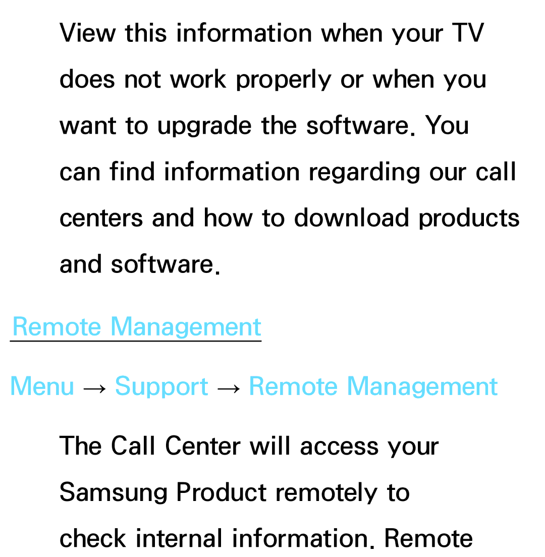 Samsung PN64E8000 manual Remote Management Menu → Support → Remote Management 