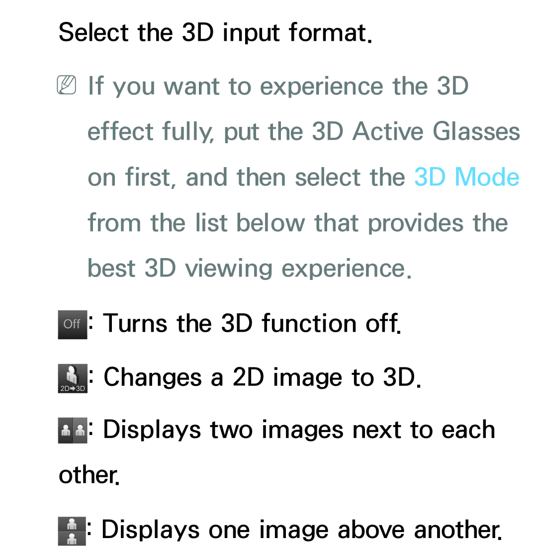 Samsung PN64E8000 manual Select the 3D input format 