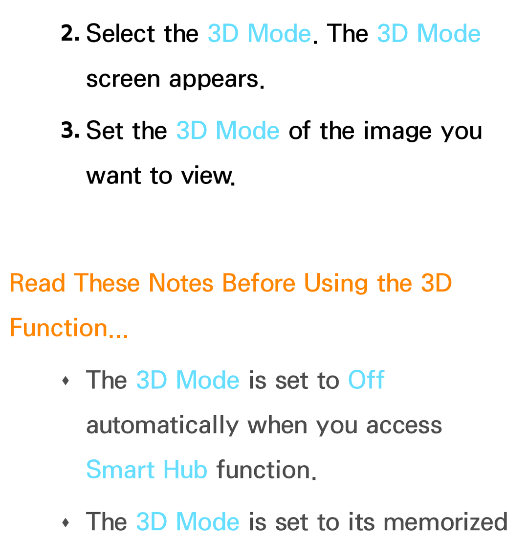 Samsung PN64E8000 manual Read These Notes Before Using the 3D Function 