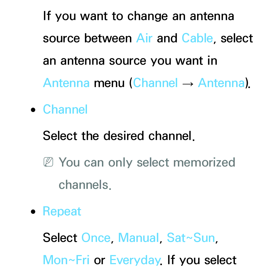 Samsung PN64E8000 manual Channel, NNYou can only select memorized channels 