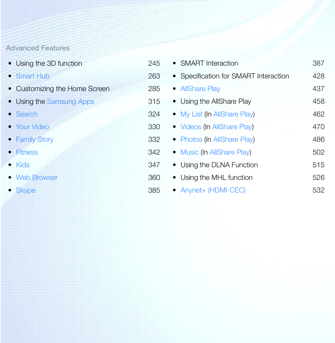 Samsung PN64E8000 manual Advanced Features 