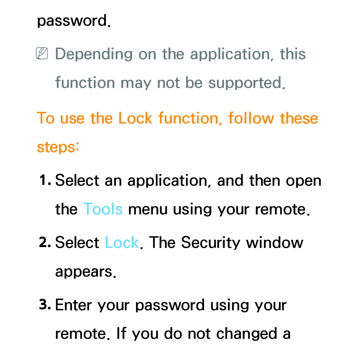 Samsung PN64E8000 manual To use the Lock function, follow these steps 