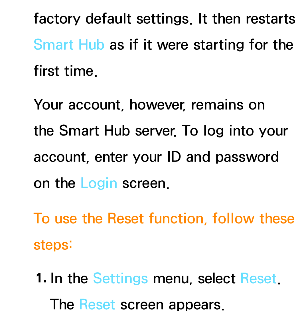 Samsung PN64E8000 manual To use the Reset function, follow these steps 