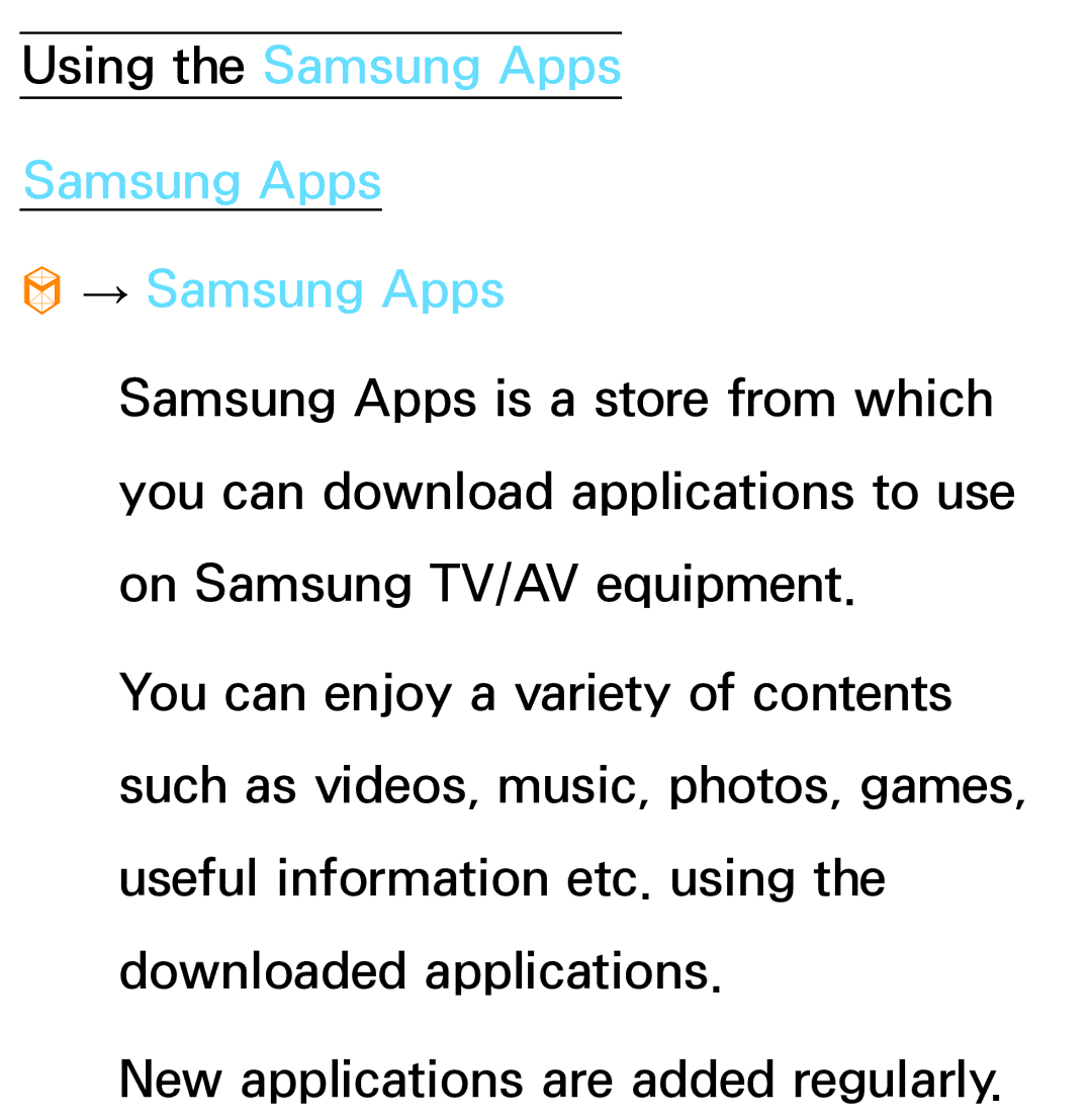 Samsung PN64E8000 manual Using the Samsung Apps → Samsung Apps 