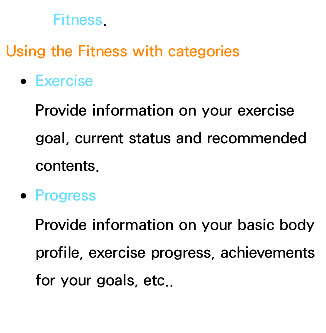 Samsung PN64E8000 manual Using the Fitness with categories Exercise, Progress 