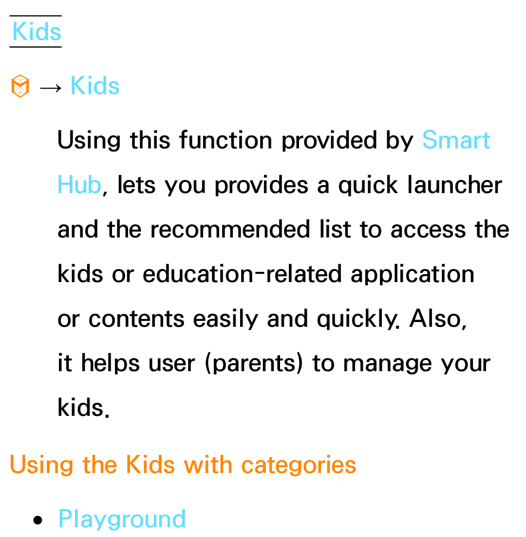 Samsung PN64E8000 manual Kids → Kids, Using the Kids with categories, Playground 