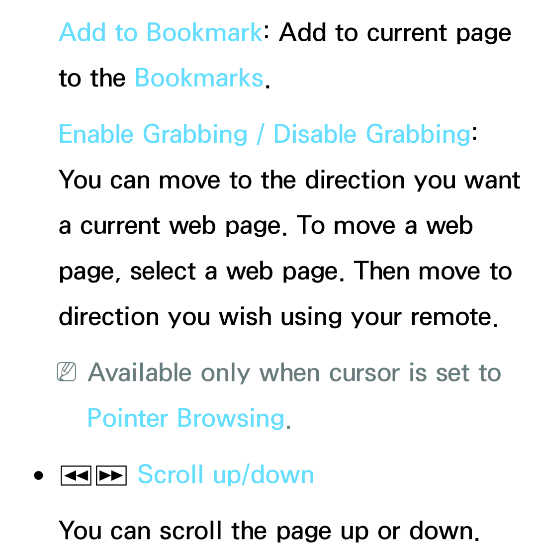 Samsung PN64E8000 manual NNAvailable only when cursor is set to Pointer Browsing, Πµ Scroll up/down 