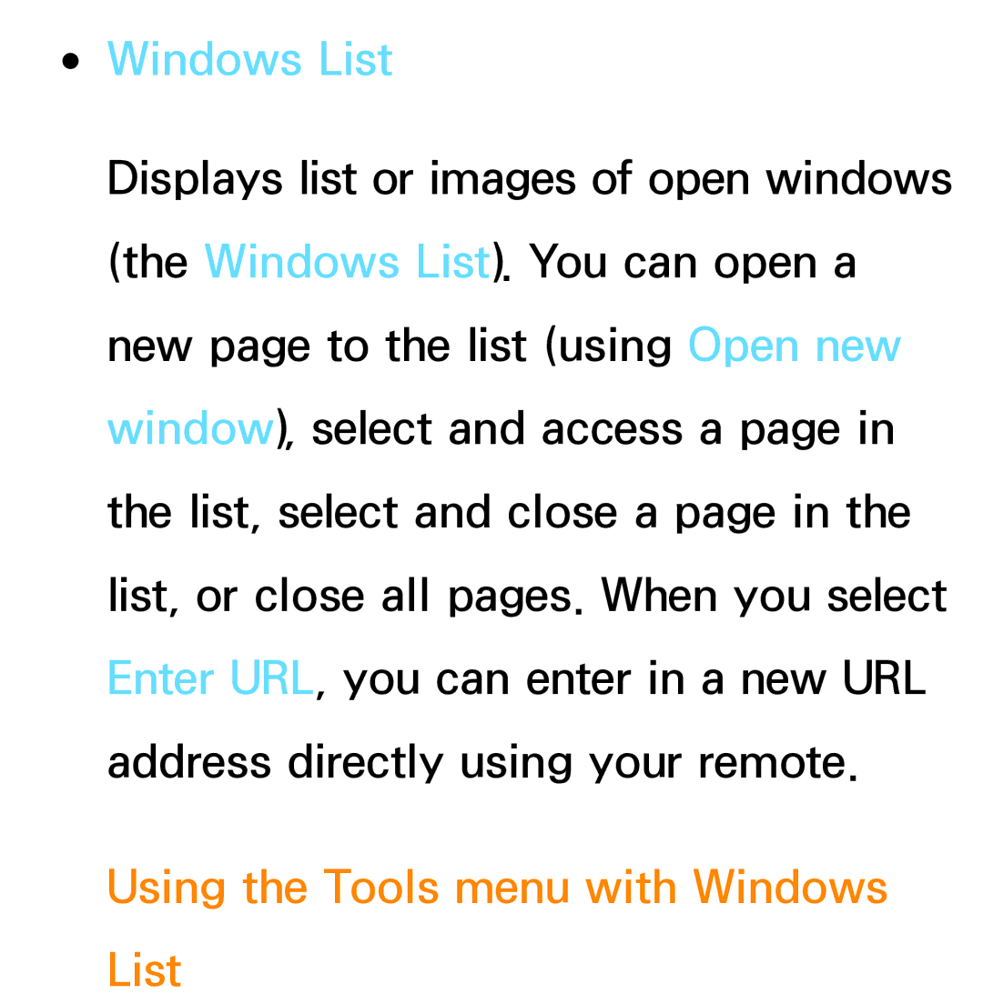 Samsung PN64E8000 manual Using the Tools menu with Windows List 