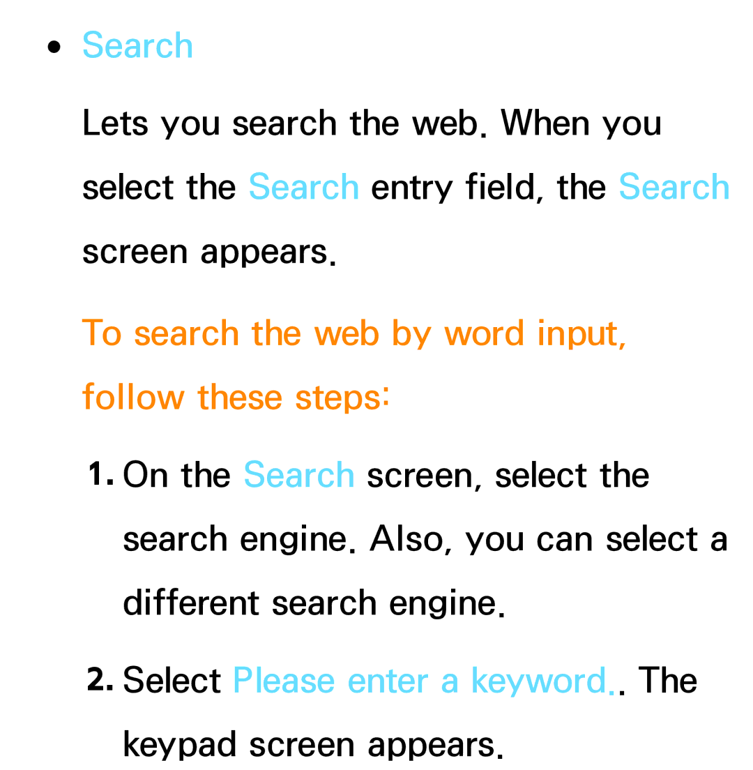 Samsung PN64E8000 manual Search, To search the web by word input, follow these steps 