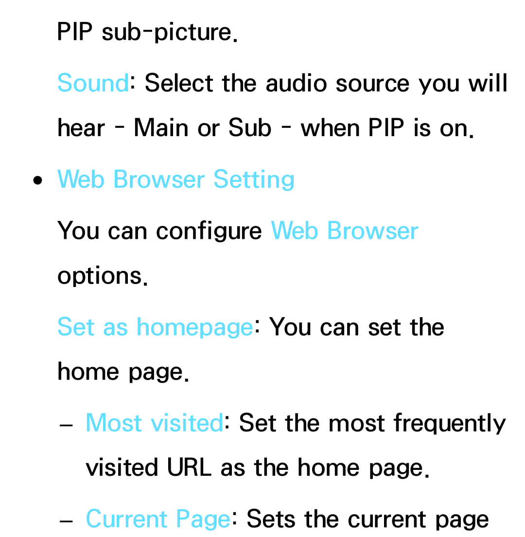 Samsung PN64E8000 manual Web Browser Setting 