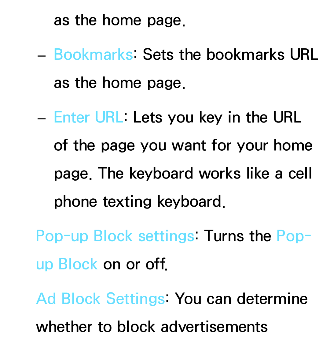 Samsung PN64E8000 manual Pop-up Block settings Turns the Pop- up Block on or off 