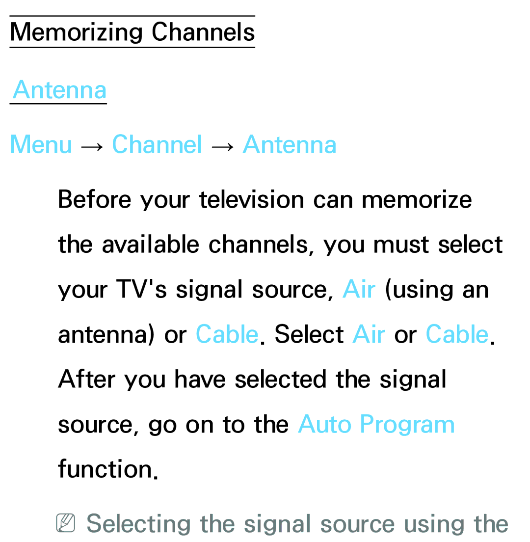 Samsung PN64E8000 manual Antenna Menu → Channel → Antenna, NNSelecting the signal source using 