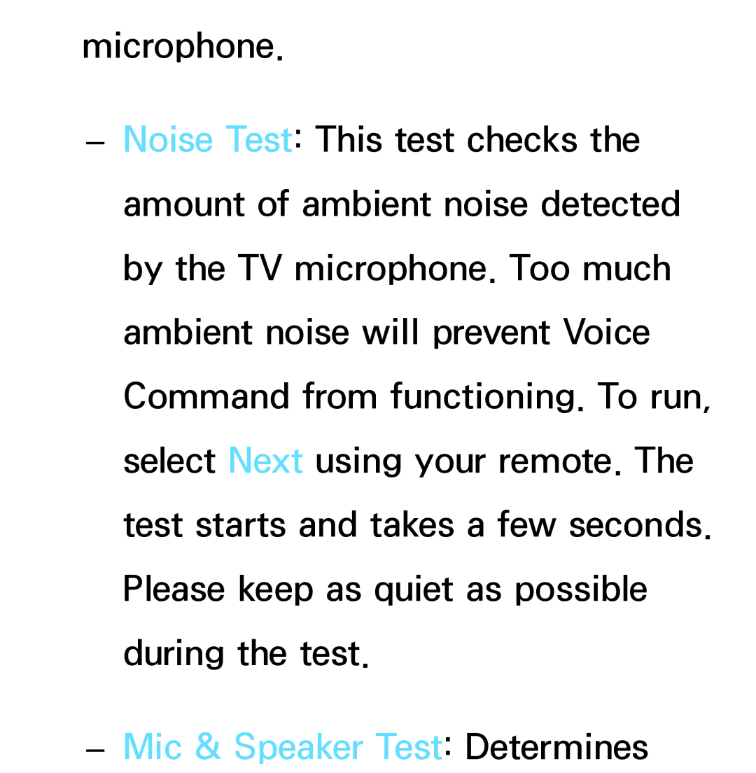 Samsung PN64E8000 manual Mic & Speaker Test Determines 