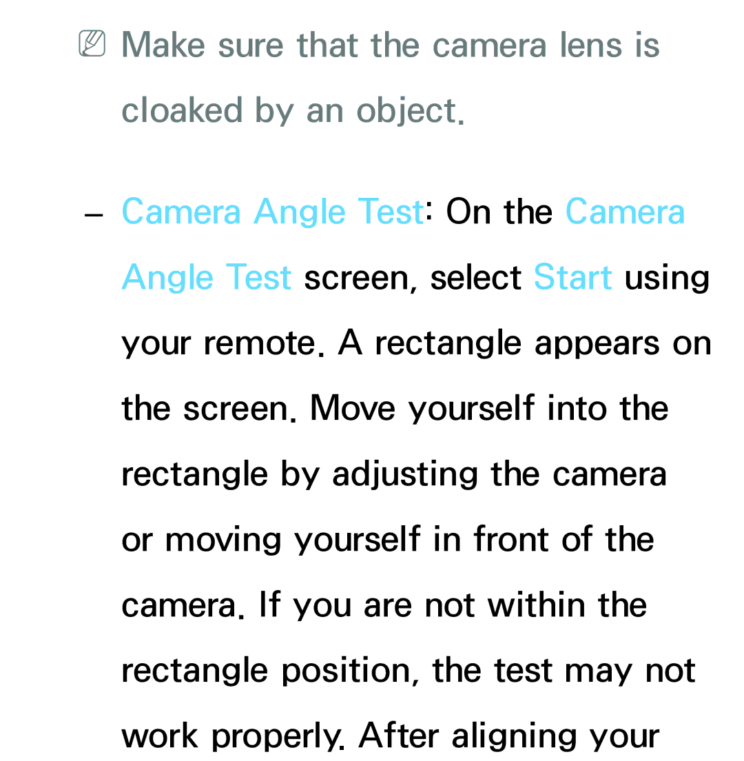 Samsung PN64E8000 manual NNMake sure that the camera lens is cloaked by an object 