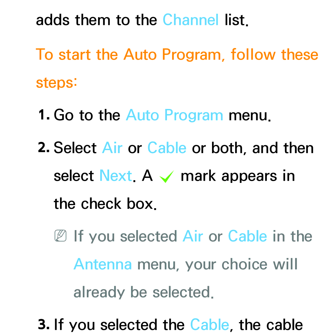 Samsung PN64E8000 manual To start the Auto Program, follow these steps 