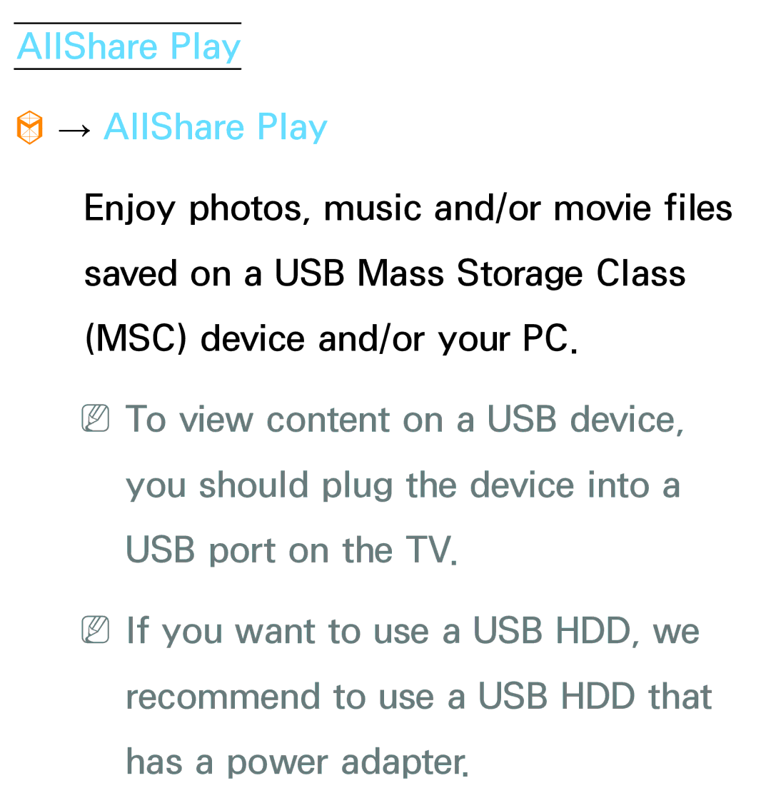 Samsung PN64E8000 manual AllShare Play → AllShare Play 