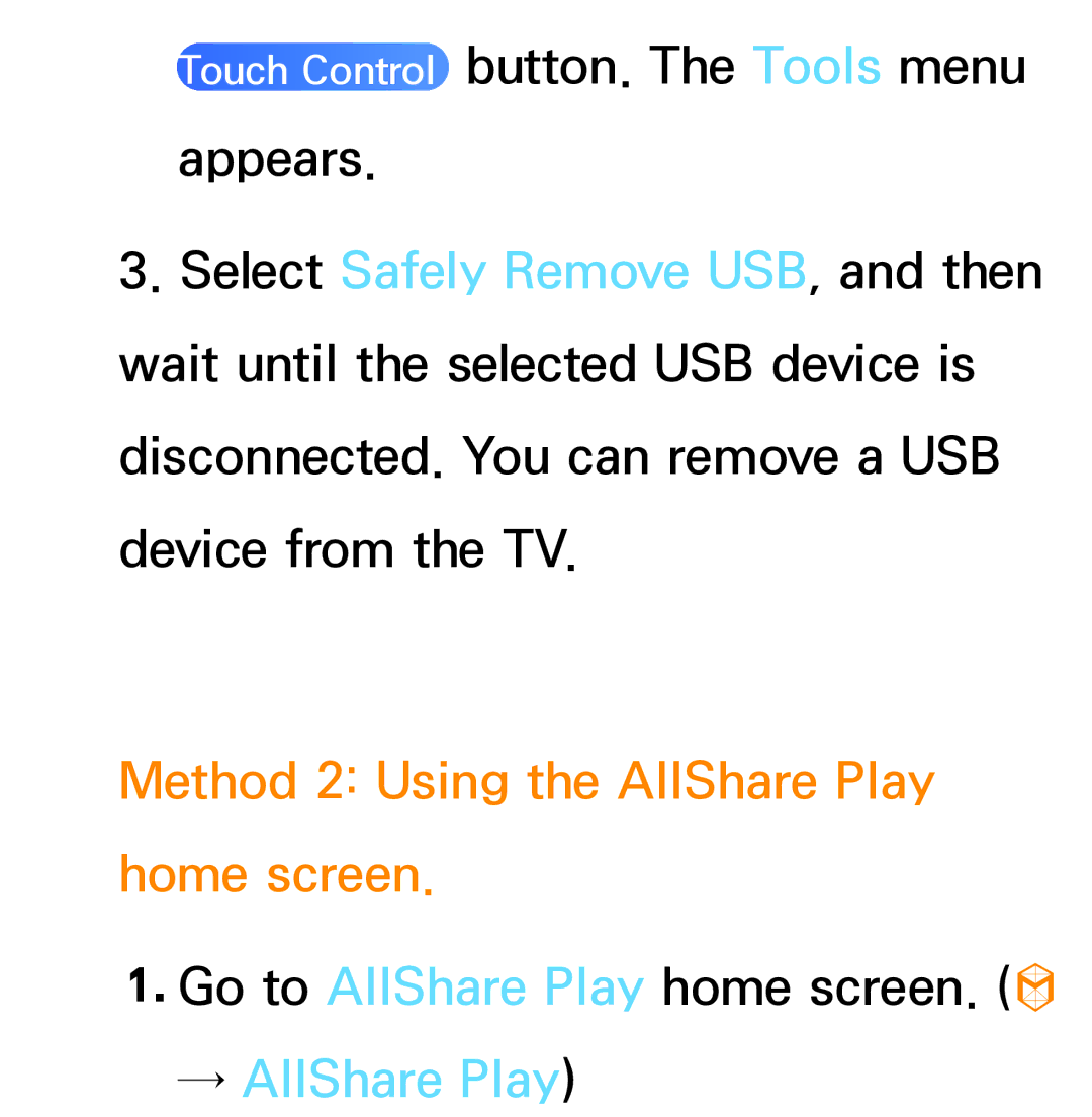 Samsung PN64E8000 manual Method 2 Using the AllShare Play home screen, → AllShare Play 