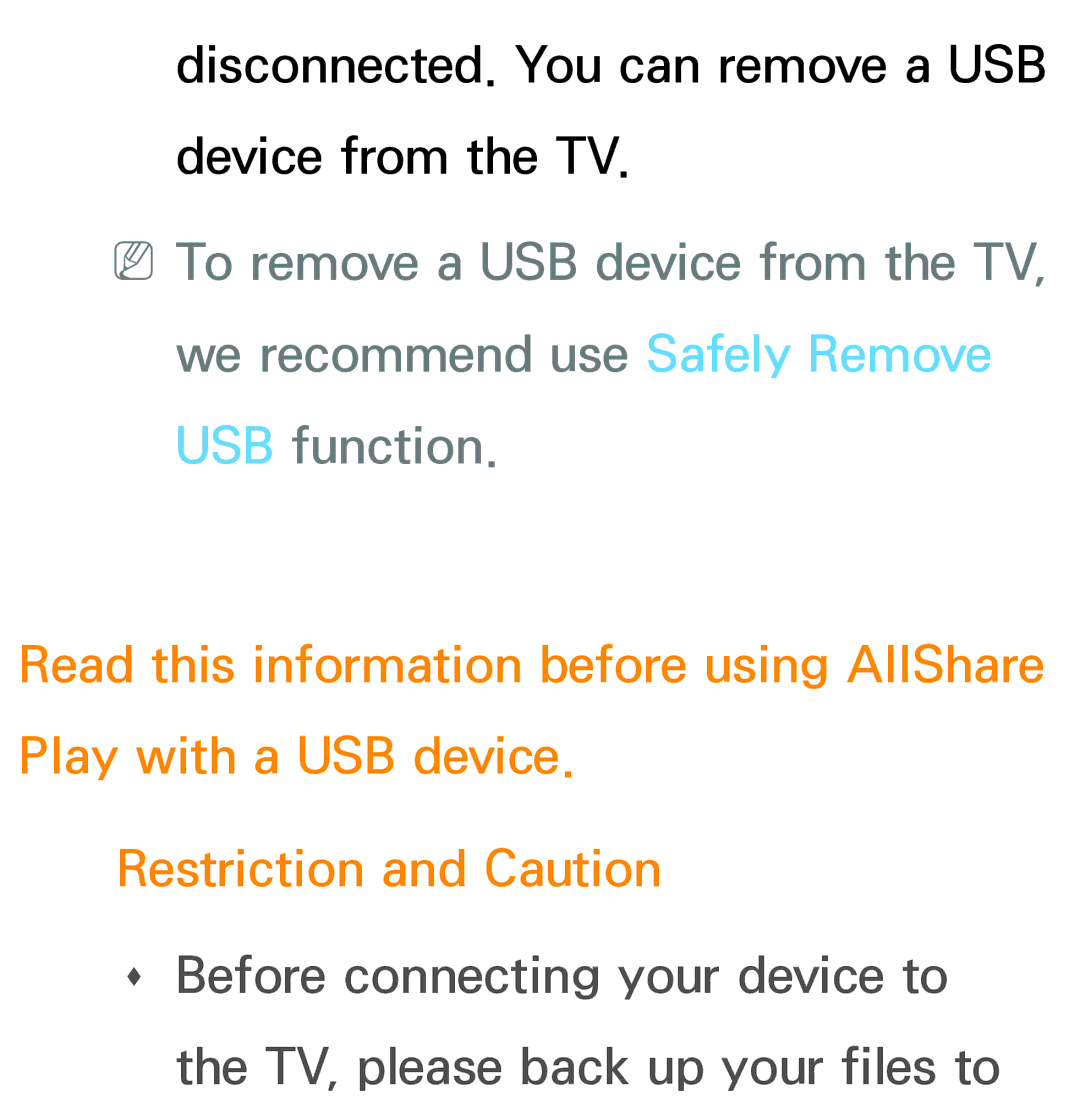 Samsung PN64E8000 manual Disconnected. You can remove a USB device from the TV 