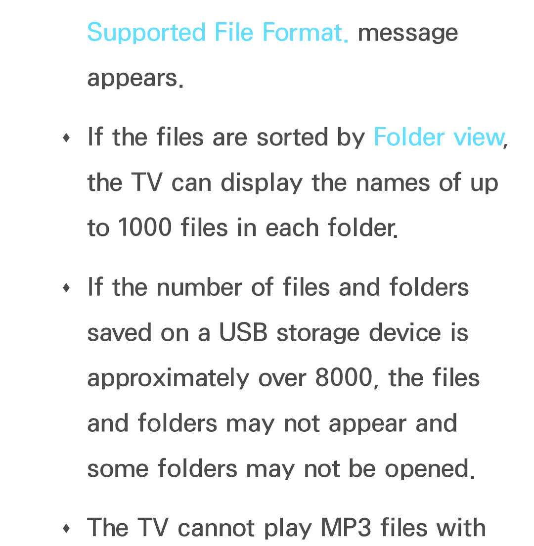 Samsung PN64E8000 manual Supported File Format. message appears 