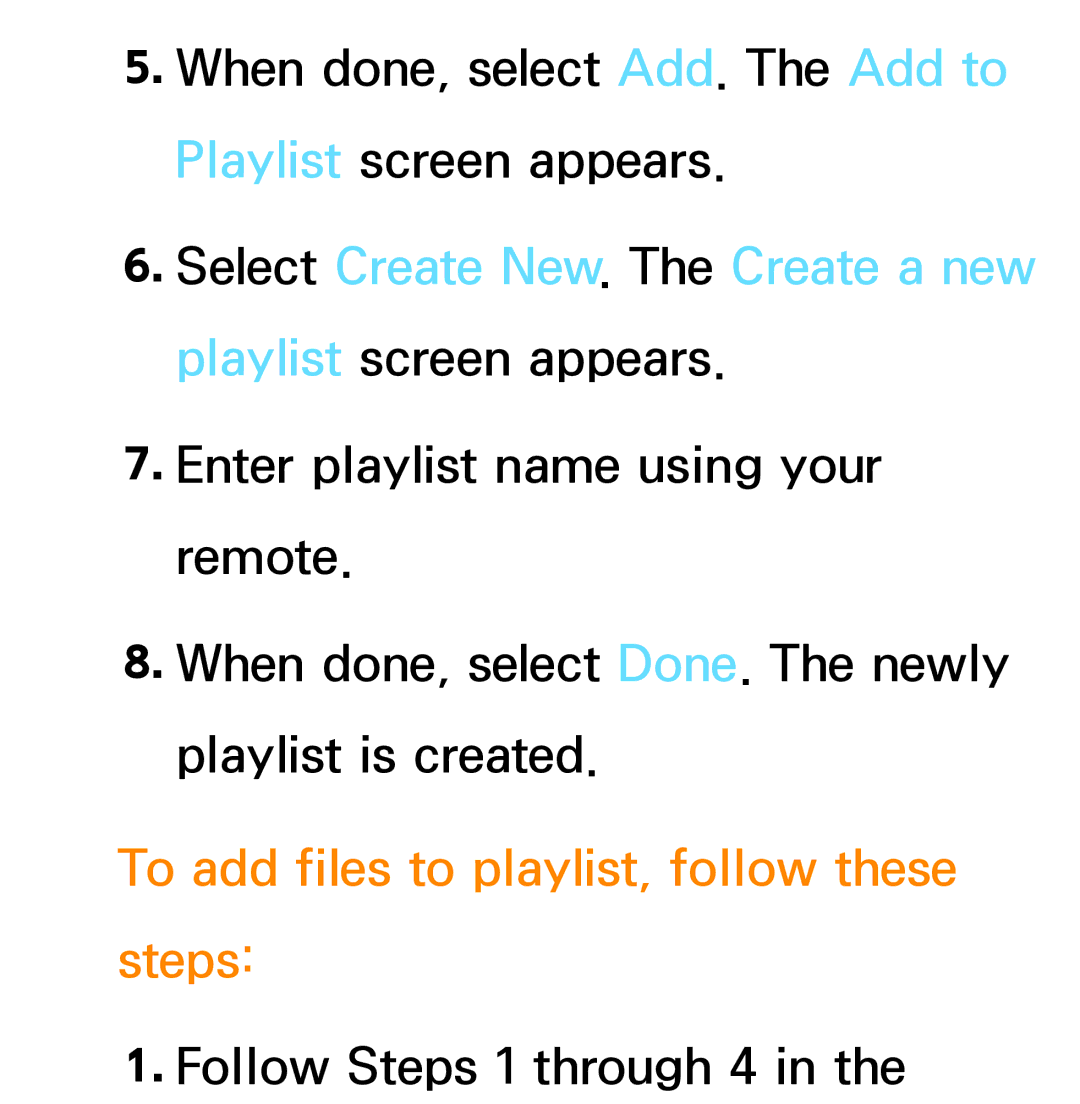 Samsung PN64E8000 manual Select Create New. The Create a new playlist screen appears 